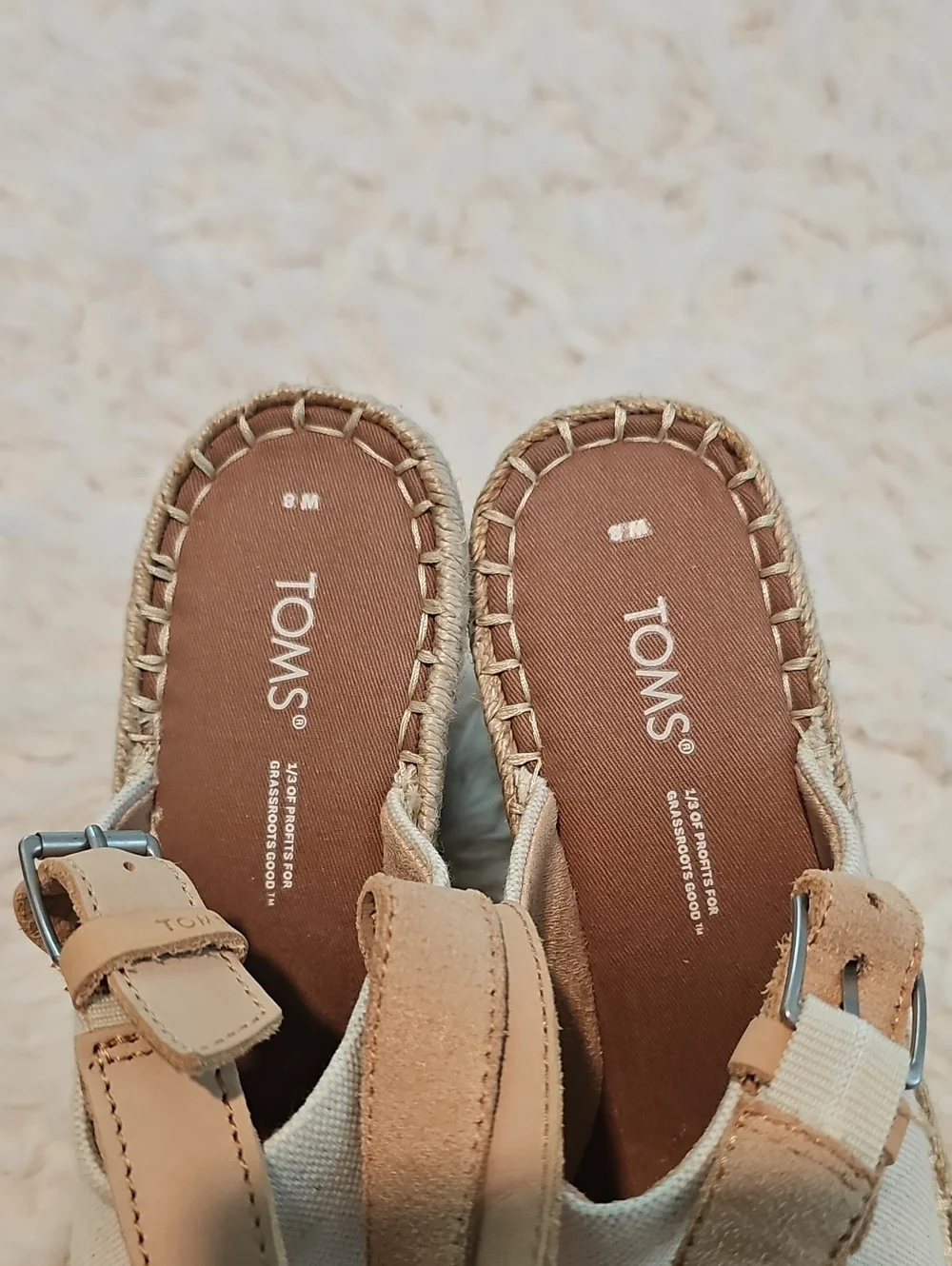 TOMS Natural/Oxford Leather Monica Pump Wedge - Size 8